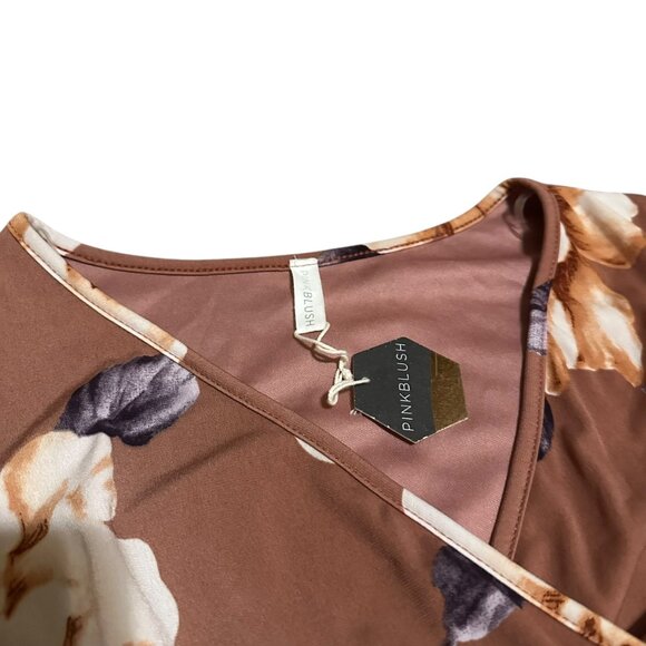 Pink Blush Rust Floral Hi-Low Maternity Wrap Dress Belt Stretch Soft Size Small - Picture 7 of 13